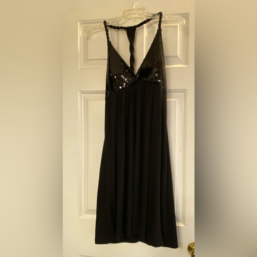 Black halter sequin backless dress size M